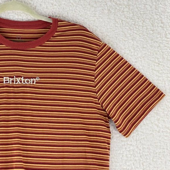 Brixton Hilt Palmer T-Shirt Mens Red Short Sleeve Striped Stretch Size Medium - Picture 3 of 13